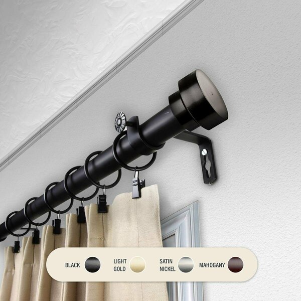Kd Encimera 1 in. Cover Curtain Rod with 66 to 120 in. Extension, Black KD3733706